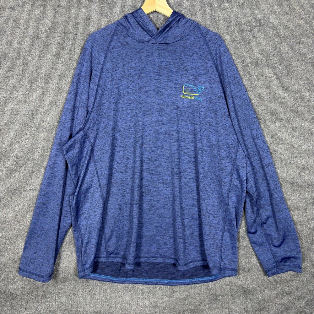 Vineyard Vines Mens Performance Hoodie Sun Shirt XXL Heather Blue Long Sleeve